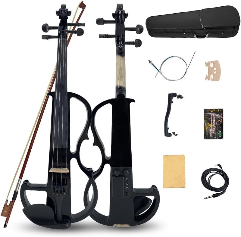 ModouString 4/4 Full Size Electric Violin – Silent Electric Violin with Headphone Jack, Ebony Fittings – Includes Case, Bow, – Ideal for Practice & Performance (Black) - Image 1
